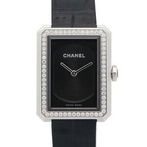 CHANEL Boyfriend Watch, Stainless Steel with Diamonds and Leather Strap, Blac...
